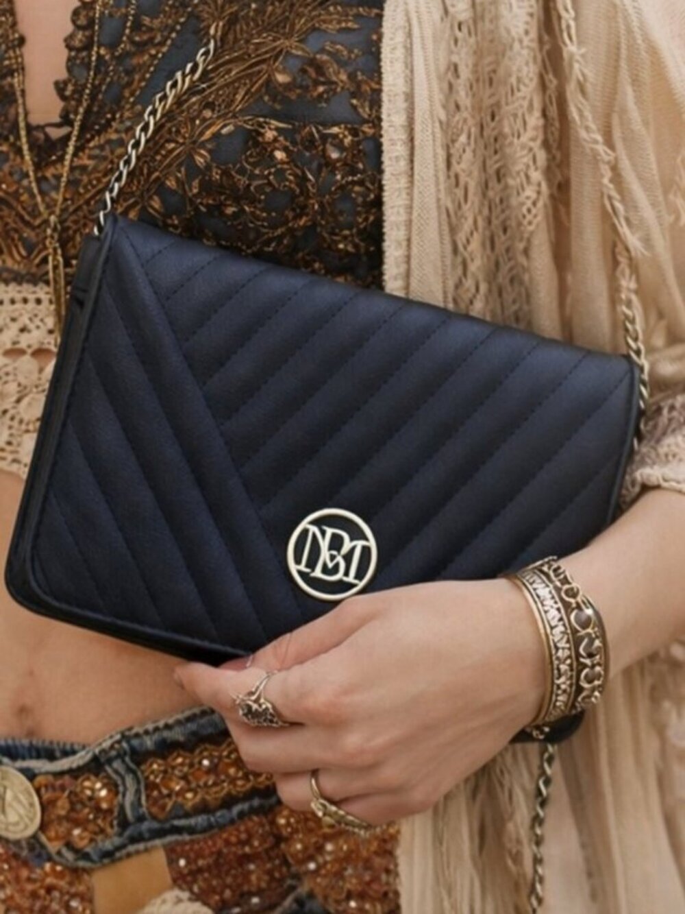 Badgley Mischka Black Studio Quilted Styling Crossbody Bag